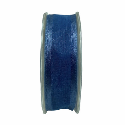 Nastro Animato Organza Blu Bordato 20mt 25mm