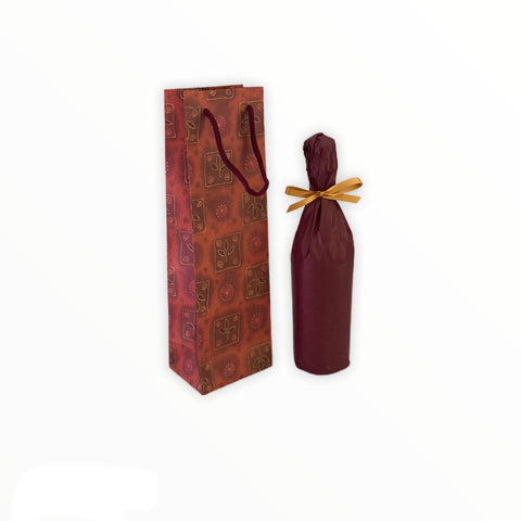 Buste Shopper in Carta Vinaccia Fantasia per bottiglie, maniglie in Cotone, 10 pezzi 12x9x39cm