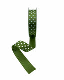 Nastro Grosgrain Verde Secco a Pois 25mm Srotolato